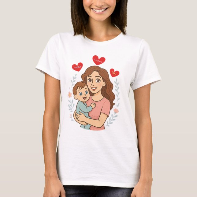 Camiseta Nossa Primeira Dia de as mães de T-Shirt Mãe e Beb (Frente)