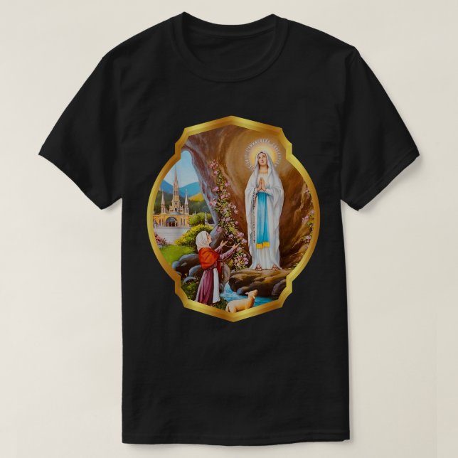 Camiseta Nossa Rua de Lourdes Bernadette immacula Mary (Frente do Design)