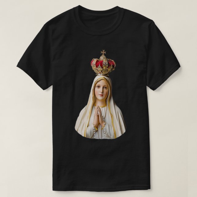 Camiseta Nossa Senhora da Fátima com Rosary (design arredon (Frente do Design)