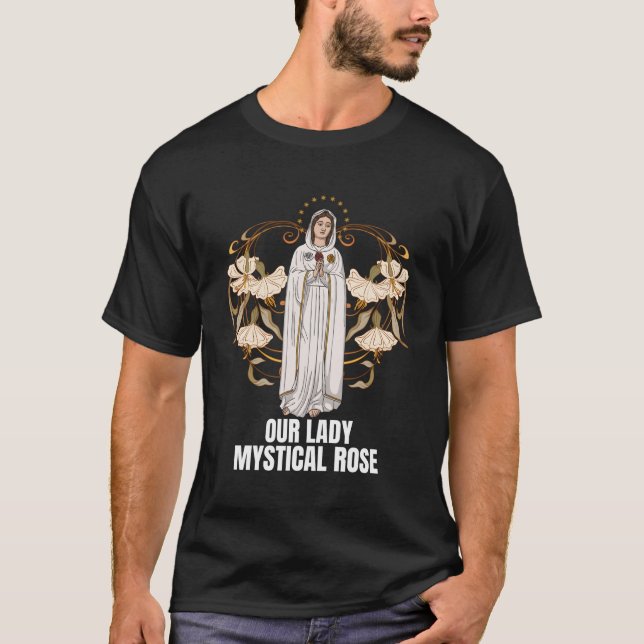 Camiseta Nossa Senhora Mystical Rosa Marian Católica (Frente)