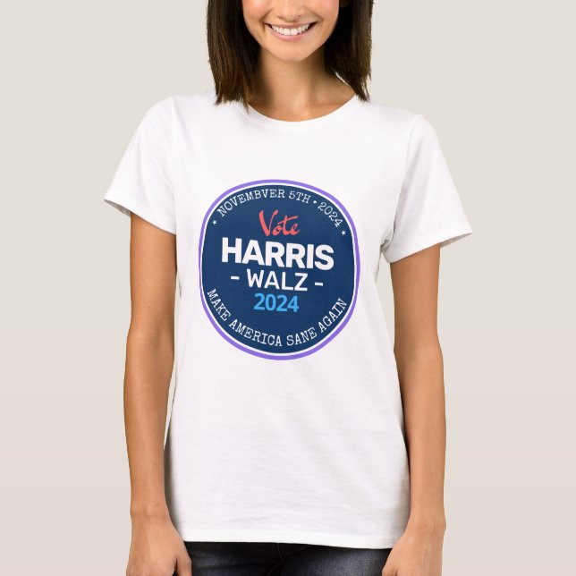 Camiseta Nosso Make America Sane Novamente Harris Walz 2024 (Frente)