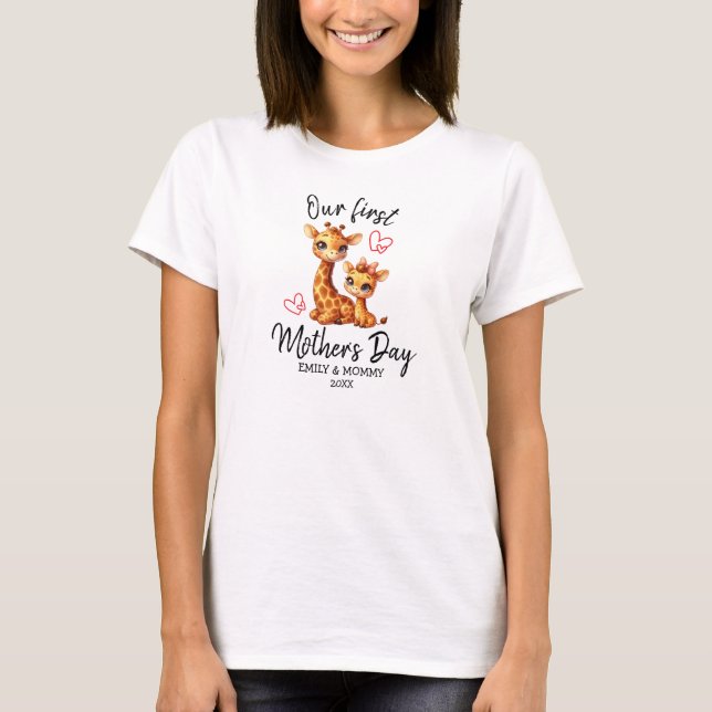 CAMISETA NOSSO PRIMEIRO DIA DE AS MÃES BEBÊ&MAMA GIRAFFE (Frente)