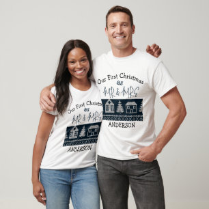 Camiseta Nosso primeiro Natal casal de recém-casados Sr e S