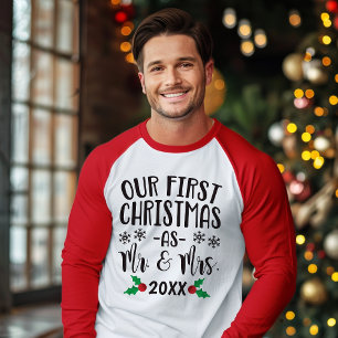 Camiseta Nosso Primeiro Natal como Senhor e Senhora Recém-C