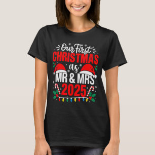 Camiseta Nosso Primeiro Natal como Sr e Sra 2025 Casal Fofo