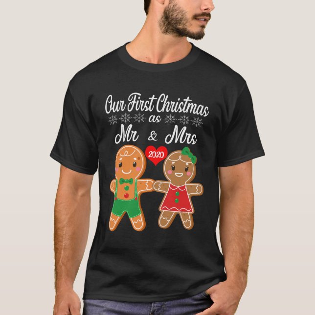 Camiseta Nosso Primeiro Natal Como Sr. E Sra. Gingerpão 202 (Frente)