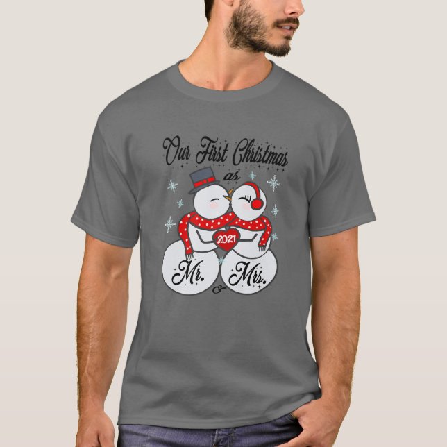 Camiseta Nosso Primeiro Natal Como Sr. E Sra. Matching PJ S (Frente)