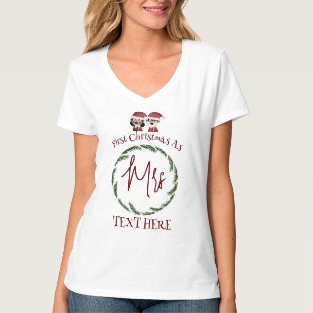 Camiseta Nosso Primeiro Natal como Sr. e Sra. Newlywing (Frente)