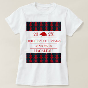 Camiseta Nosso Primeiro Natal como Sr. e Sra. Newlywing