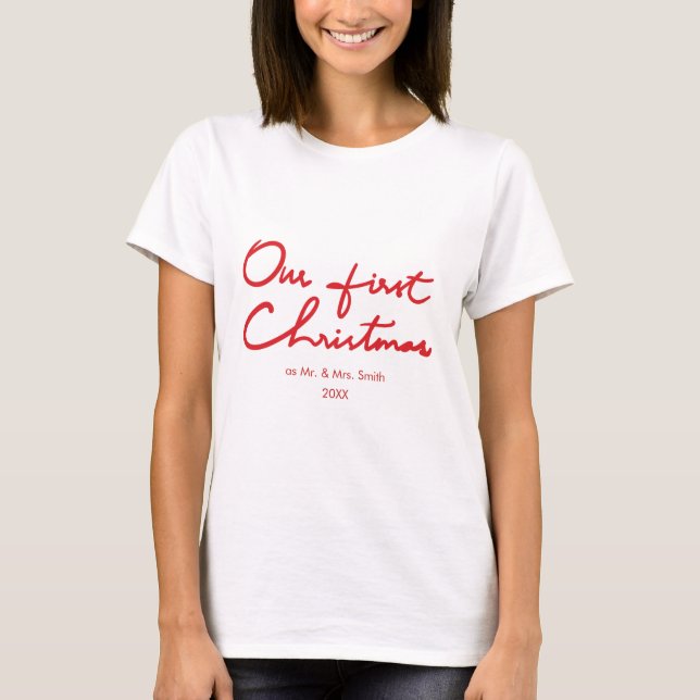 Camiseta Nosso Primeiro Natal como Sr. e Sra. | Novamente (Frente)