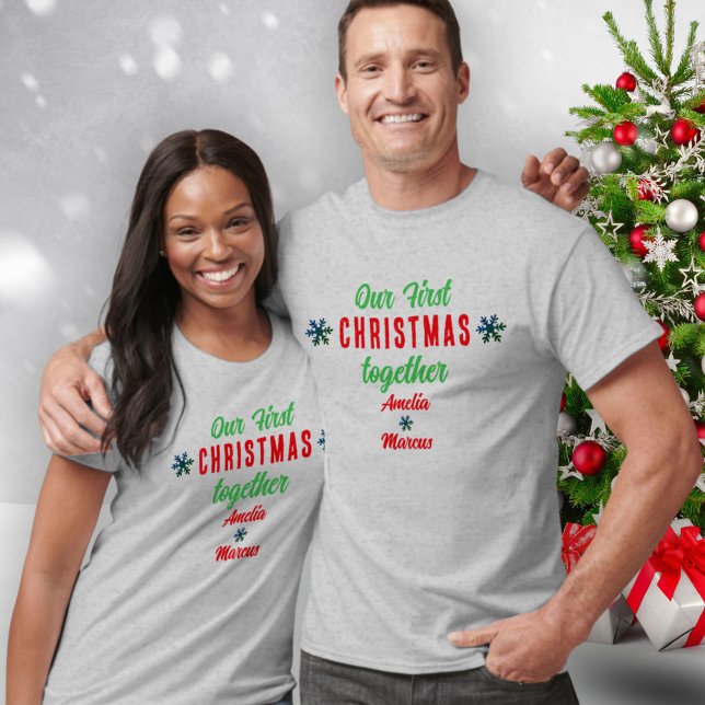 Camiseta Nosso Primeiro Natal Juntos Com Flocos De Neve (Criador carregado)