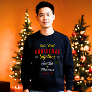 Camiseta Nosso Primeiro Natal Juntos Flocos de Neve Pretos