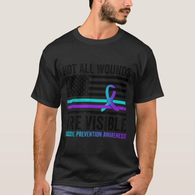 Camiseta Not All Wounds Are Visible American Flag Suicide P (Frente)