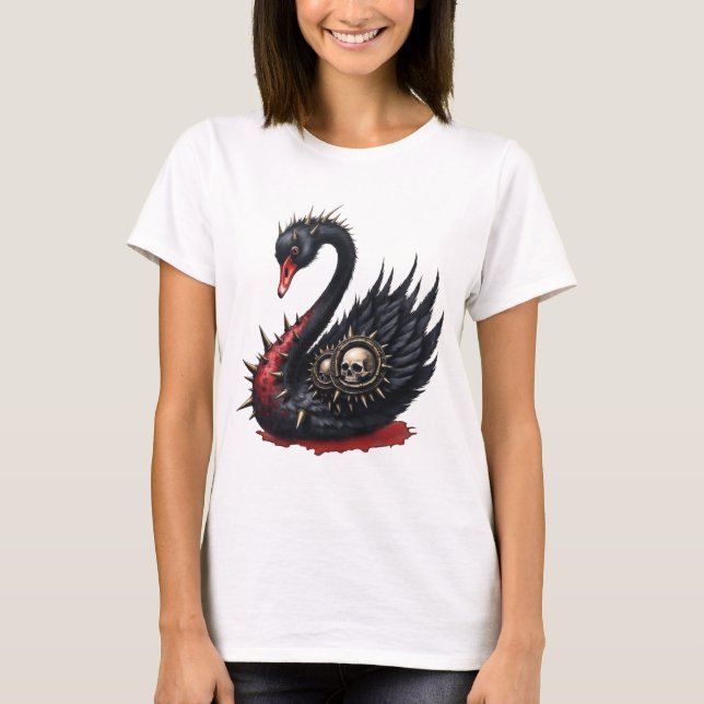 Camiseta Not Your Average Swan – Spikes, Skulls & Sass.  (Frente)