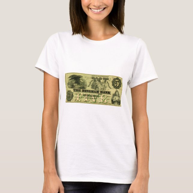Camiseta Nota de 5 Dólares de Hingham Massachusetts, 1860 (Frente)