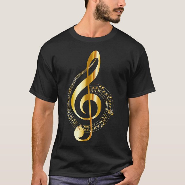 Camiseta Nota de Música Símbolo de Limpeza Dourada T para T (Frente)
