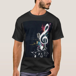 Camiseta Nota do Cleft, microfone e notas da música
