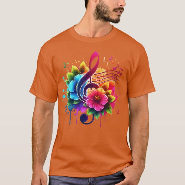 Camiseta Nota Musical Flores Retro (Frente)