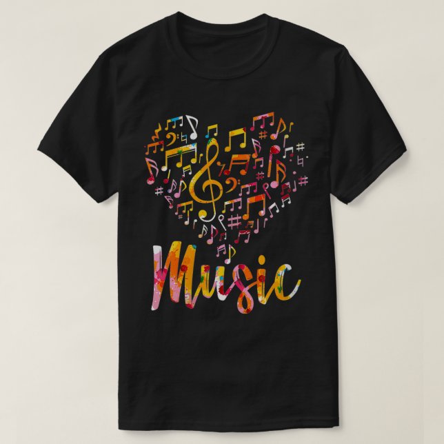 Camiseta Nota Musical sobre Instrumento Musical para Oferta (Frente do Design)