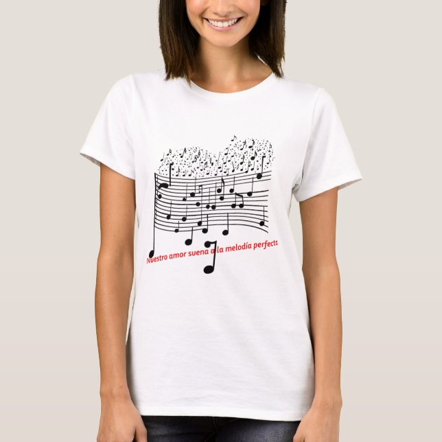Camiseta Notas de Amor: Ilustración Musical en Acuarela par (Frente)