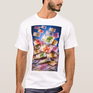 Camiseta Notas de Euro Flutuantes – Chuva de Dinheiro Abstr