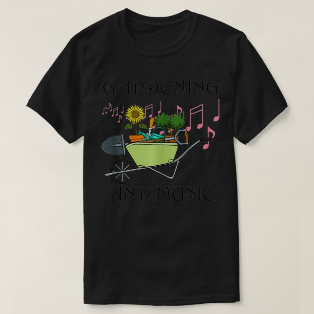 Camiseta Notas de jardinagem e música para jardineiro  (Frente do Design)