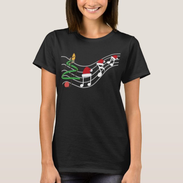 Camiseta Notas de Música de Natal Santa Hat Treble Clef (Frente)