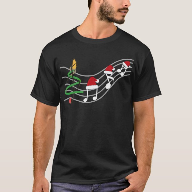 Camiseta Notas de Música de Natal Santa Hat Treble Clef (Frente)