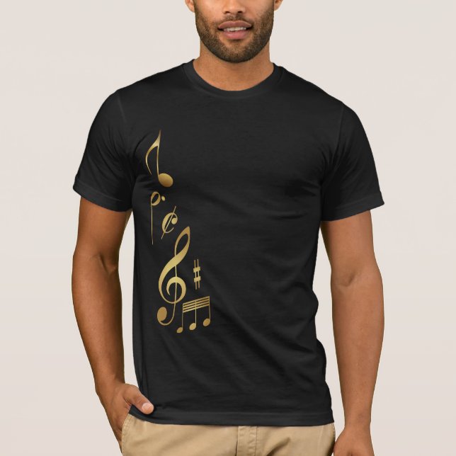 Camiseta Notas de Música Dourada Metálica (Frente)
