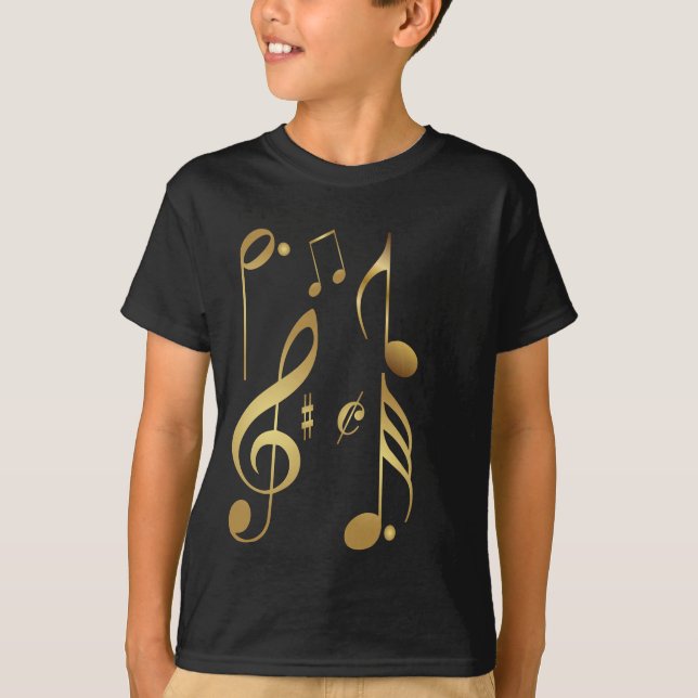 Camiseta Notas de Música Dourada Metálica (Frente)