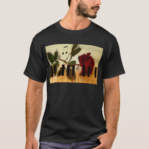 Camiseta Notas de Música Rosa vermelha do teclado Blossom D