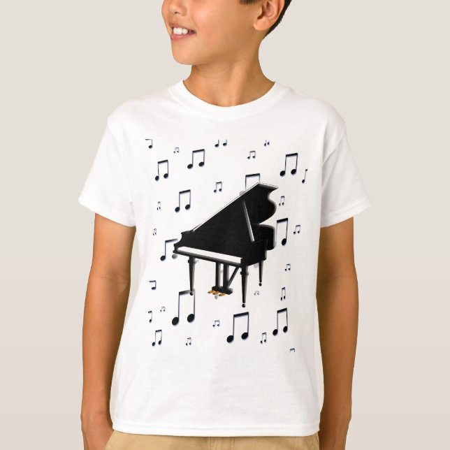 Camiseta Notas do piano de cauda e da música (Frente)