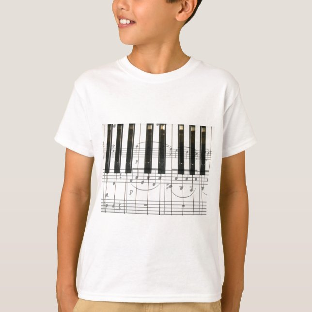Camiseta Notas do teclado e da música de piano (Frente)