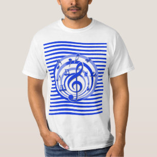 Camiseta Notas Musicais Azuis do Efeito 3D Retroativo