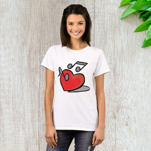 Camiseta Notas Musicais Cantando Coração Vermelho