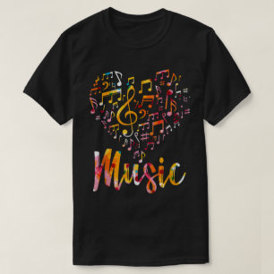 Camiseta Notas Musicais Coloridas Coração Design