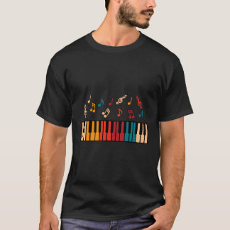 Camiseta Notas Musicais Coloridas do Teclado Piano Jersey