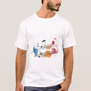 Camiseta Notas musicais com linhagem e submersão limpas e f