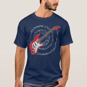 Camiseta Notas Musicais de Espiral de Violão Elétrico Verme