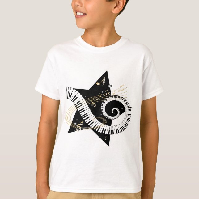 Camiseta Notas musicais do ouro da estrela (Frente)