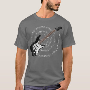 Camiseta Notas Musicais Espiratórias Da Guitarra Negra