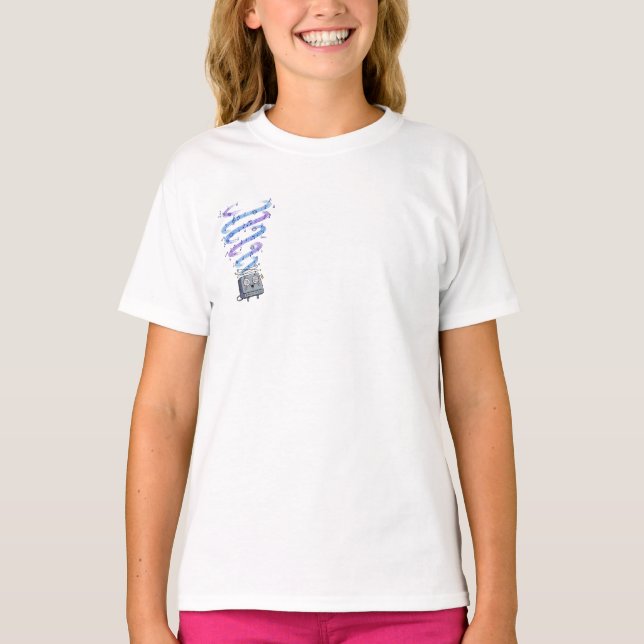 Camiseta Notas Musicais Girando de Crianças de Rádio (Frente)