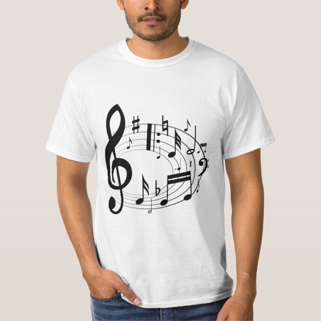 Camiseta Notas musicais pretas na forma oval (Frente)