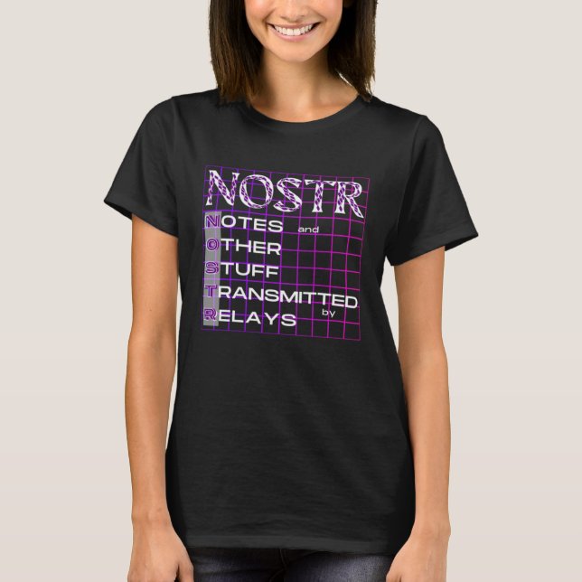 Camiseta Notas NOSTR e outras coisas transmitidas por retra (Frente)