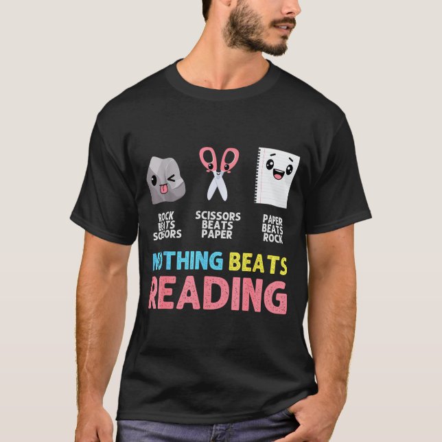 Camiseta Nothing Beats Reading Funny Rock Paper Scissors  (Frente)