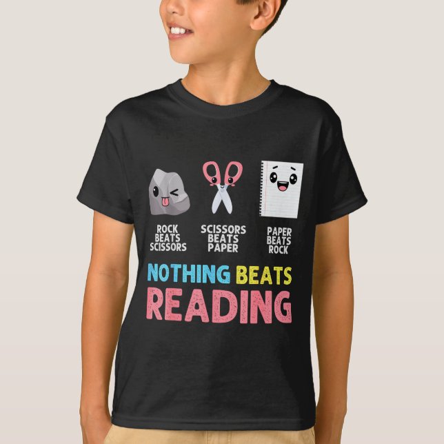 Camiseta Nothing Beats Reading Funny Rock Paper Scissors  (Frente)