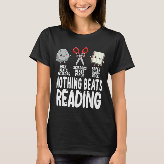 Camiseta Nothing Beats Reading Rock Paper Scissors Funny Bo (Frente)