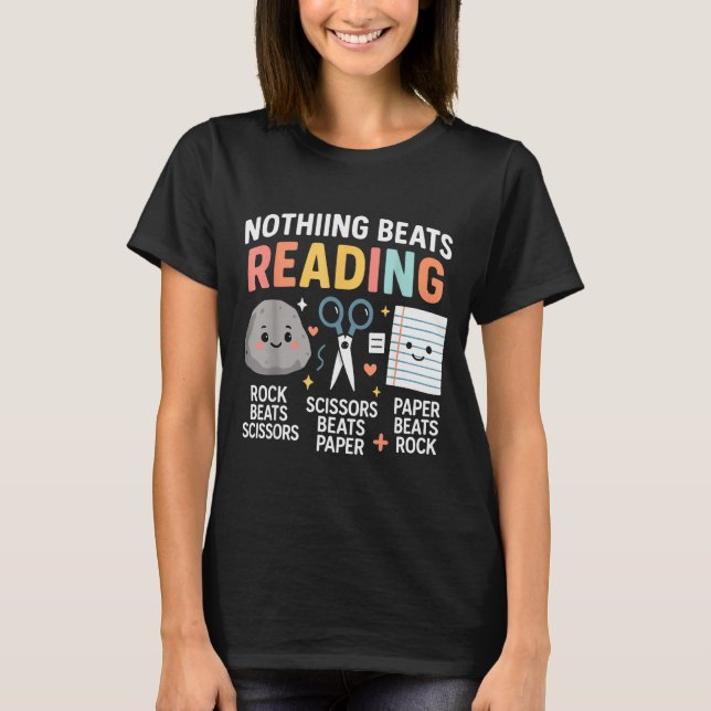 Camiseta Nothing Beats Reading Rock Paper Scissors Funny Bo (Frente)