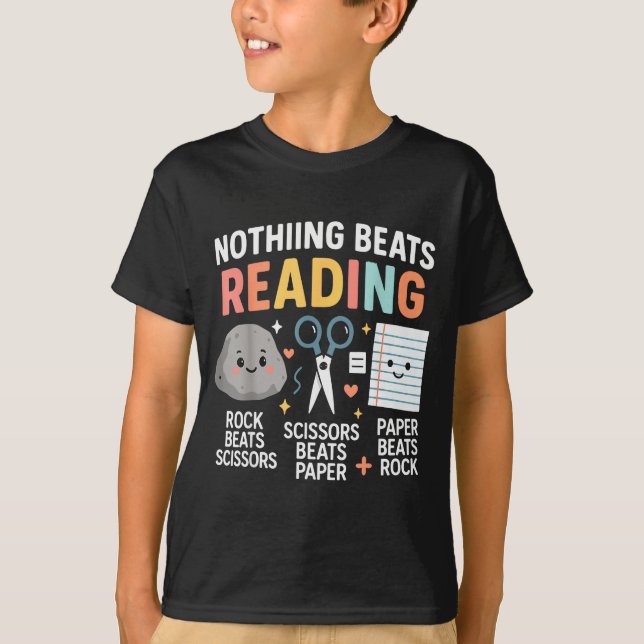 Camiseta Nothing Beats Reading Rock Paper Scissors Funny Bo (Frente)