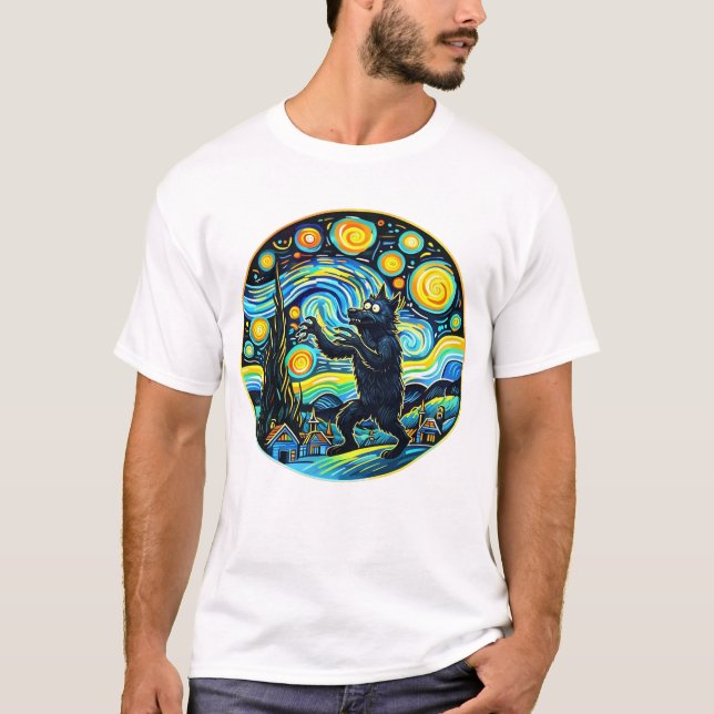 Camiseta Noturna Estrelada de Lobisomem Van Gogh - (Frente)